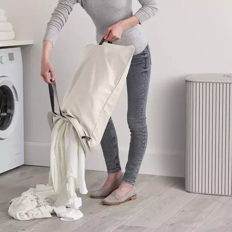 Cesto per la separazione della biancheria Tota Luxe 90L in bambù e tessuto ecru