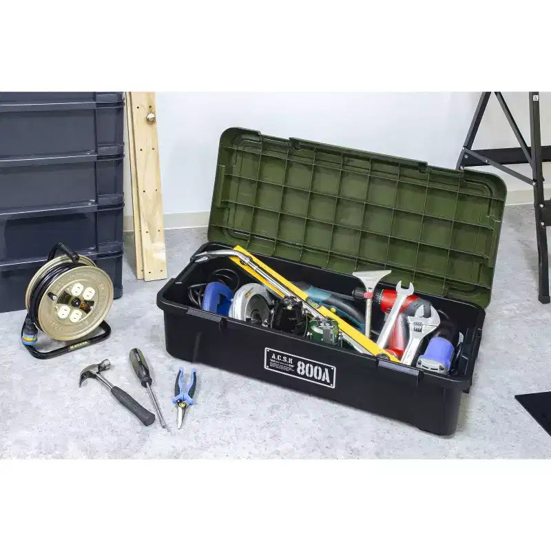 Tough Trunk 800AX Contenitore per stoccaggio impilabile, resistente, multiuso, verde nero