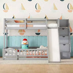 Letto a castello per bambini Twin Over Full, struttura in legno con scalini e scivolo, sponde di sicurezza alte, robuste doghe di legno di supporto, non è necessario il materasso a molle