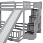 Letto a castello per bambini Twin Over Full, struttura in legno con scalini e scivolo, sponde di sicurezza alte, robuste doghe di legno di supporto, non è necessario il materasso a molle