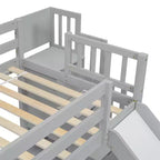 Letto a castello per bambini Twin Over Full, struttura in legno con scalini e scivolo, sponde di sicurezza alte, robuste doghe di legno di supporto, non è necessario il materasso a molle