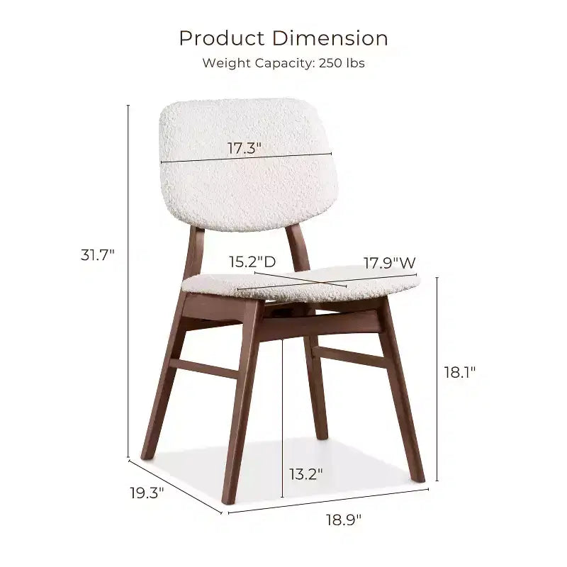 Sedie da Pranzo Aspen Grove Mid Century Modern in Bouclé e Noce