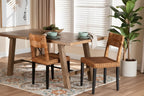 bali & pari Manrico Wood and Natural Rattan Dining Chair Dark Brown/Natural Brown: Bohemian Style, Geometric Weave, No Assembly Required