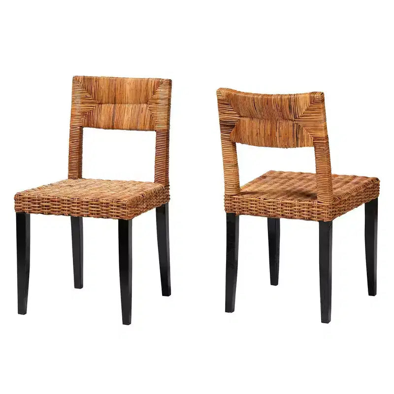 bali & pari Manrico Sedia da Pranzo in Legno e Rattan Naturale Marrone Scuro/Marrone Naturale: Stile Bohemien, Intreccio Geometrico, Nessun Montaggio Richiesto