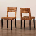 bali & pari Manrico Sedia da Pranzo in Legno e Rattan Naturale Marrone Scuro/Marrone Naturale: Stile Bohemien, Intreccio Geometrico, Nessun Montaggio Richiesto