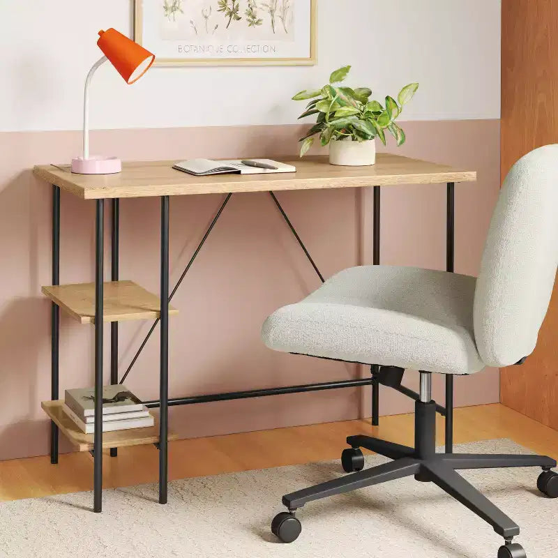 Scrivania in Legno e Metallo con Scaffali Naturale ™