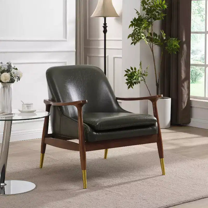 Poltrona Bella Modern Faux Leather and Wood Wasabi Green