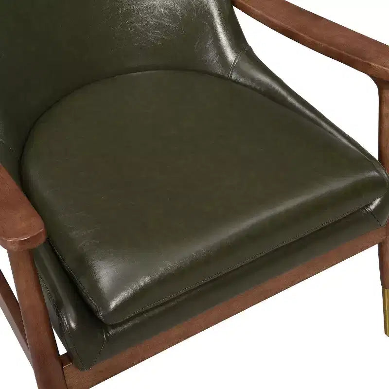 Poltrona Bella Modern Faux Leather and Wood Wasabi Green