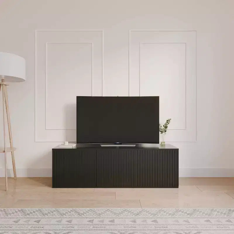 Mobile TV Trelisse per TV fino a 60", Nero, Consolle multimediale moderna con ante, Composito di legno