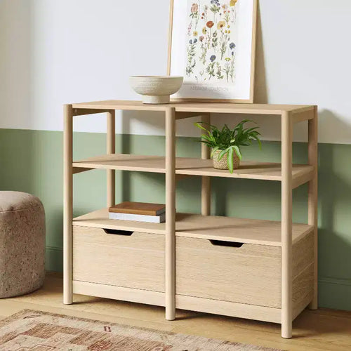 Libreria bassa Scandi 32" con cassetti portaoggetti Natural ™