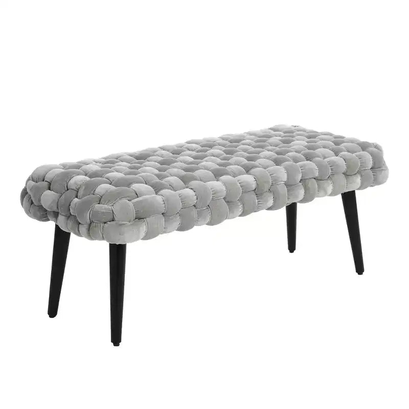Panca da Ingresso in Velluto, Grigia, con Rivestimento in Tessuto, Struttura in Acacia, 113 cm di Lunghezza