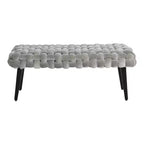 Panca da Ingresso in Velluto, Grigia, con Rivestimento in Tessuto, Struttura in Acacia, 113 cm di Lunghezza