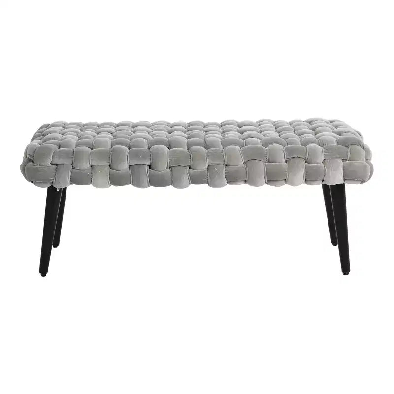 Panca da Ingresso in Velluto, Grigia, con Rivestimento in Tessuto, Struttura in Acacia, 113 cm di Lunghezza