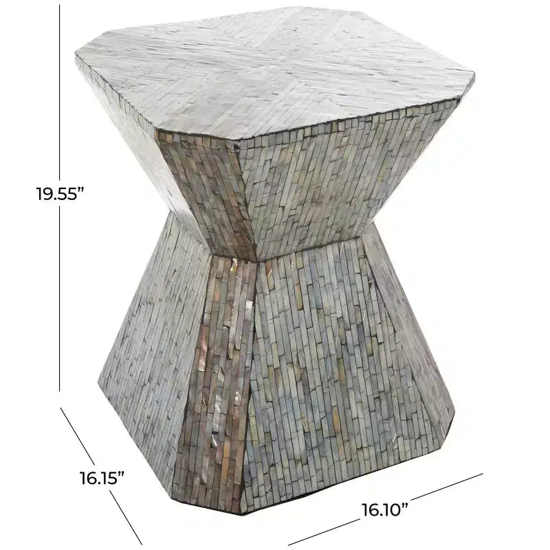 Olivia & May Tavolino d'Appoggio a Clessidra Geometrico in Madreperla con Motivo a Mosaico Lineare Grigio: Stile Bohemien, Nessun Montaggio Richiesto
