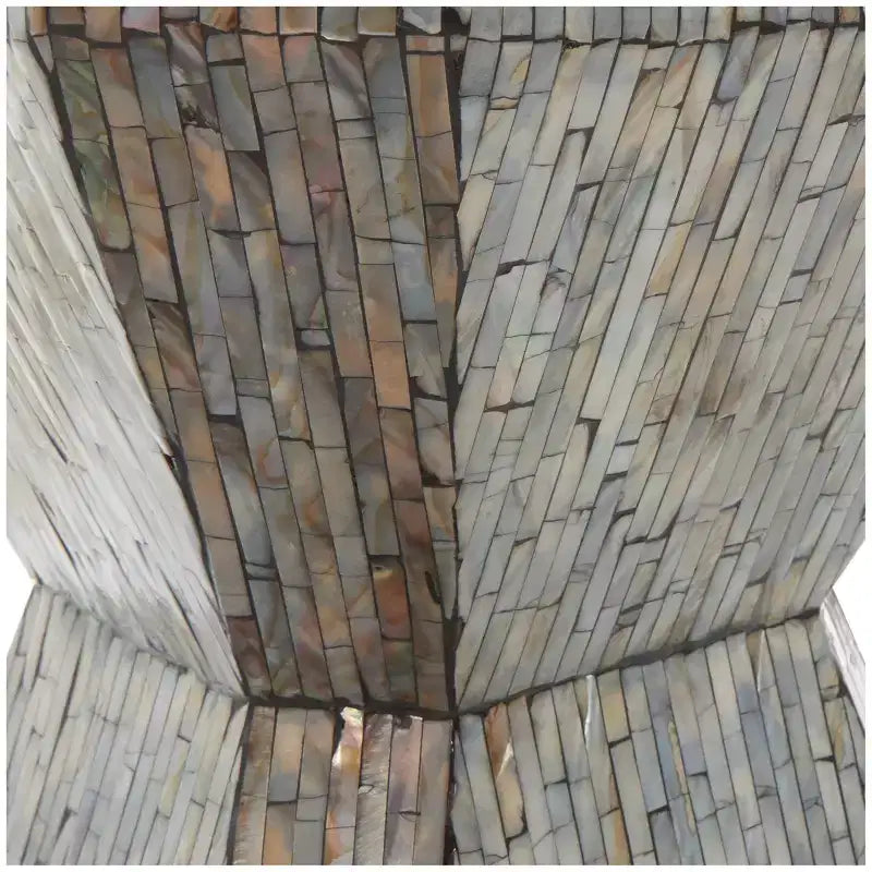 Olivia & May Tavolino d'Appoggio a Clessidra Geometrico in Madreperla con Motivo a Mosaico Lineare Grigio: Stile Bohemien, Nessun Montaggio Richiesto
