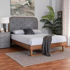 Letto a piattaforma King Roald in tessuto e legno, grigio/noce marrone