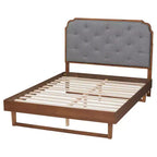 Letto a piattaforma King Roald in tessuto e legno, grigio/noce marrone
