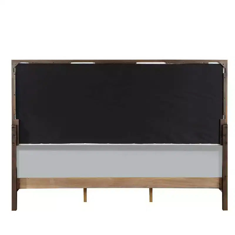 Letto matrimoniale 64,25" Carena, tessuto grigio chiaro, finitura bianco-marrone, testiera imbottita, struttura in legno, richiede box spring