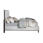 Letto matrimoniale 64,25" Carena, tessuto grigio chiaro, finitura bianco-marrone, testiera imbottita, struttura in legno, richiede box spring