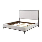 Letto matrimoniale 64,25" Carena, tessuto grigio chiaro, finitura bianco-marrone, testiera imbottita, struttura in legno, richiede box spring