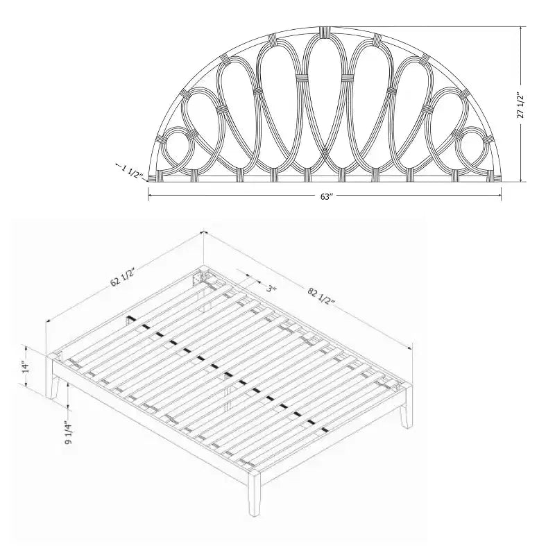 Letto e testiera Queen Hoya Neri 82,5" H