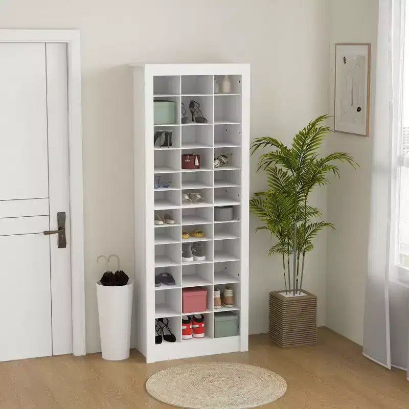 Scarpiera Stretta da 71" per Ingresso, Scarpiera Verticale Contenitore con 3 Altezze di Scomparti Aperti per 36 Paia di Scarpe, per Corridoio, Bianca