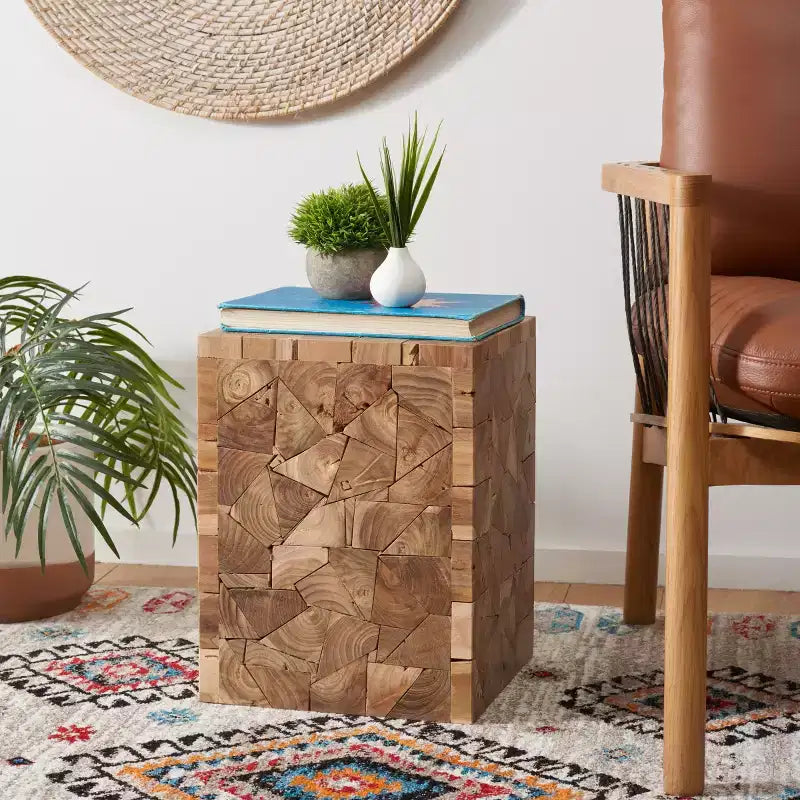 Sgabello quadrato in teak Forbes FOX1007 rovere medio