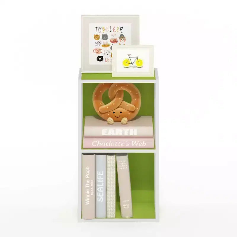 Scaffale Decorativo Aperto a 2 Ripiani, Tavolino da Notte, Tavolino da Divano, Contenitore, Libreria, Verde/Bianco