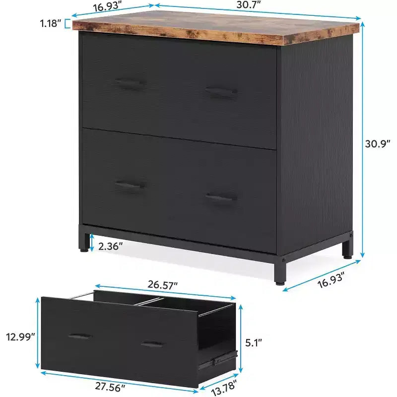 Classificatore a 2 cassetti, armadietto portadocumenti in legno, schedario laterale per casa e ufficio per documenti in formato A4/Letter