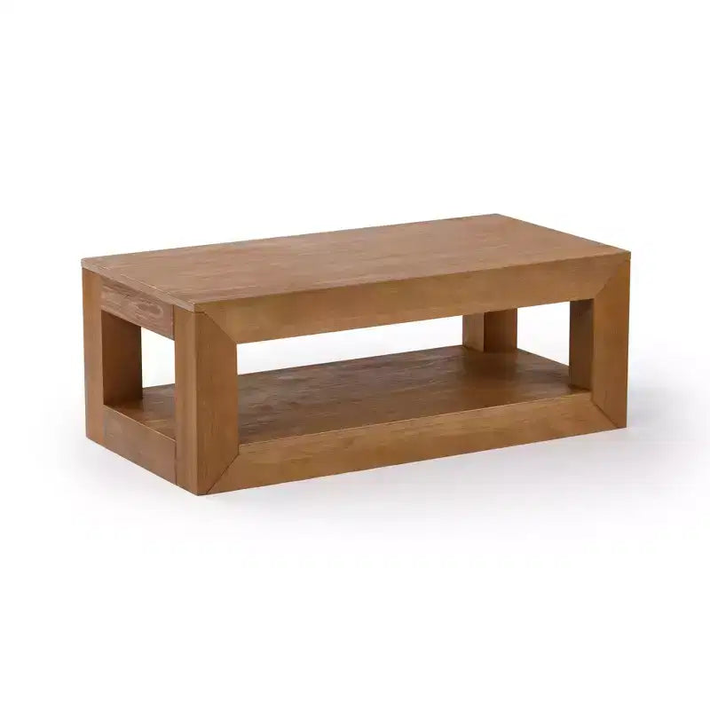 Tavolino da caffè moderno rettangolare da 40" con ripiano, tavolo in legno massello con contenitore