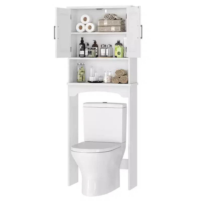 Pensile da Bagno Sopra il WC con Doppie Ante e Dispositivo Antiribaltamento