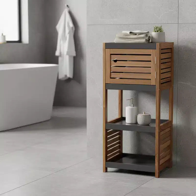 Elementi per armadietto a pavimento per la biancheria del bagno, legno di acacia grigio