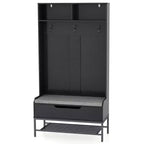 69 Appendialberi Alto con Cuscino per Seduta, Scomparti Aperti, Ganci, Vano Contenitore con Coperchio Sollevabile Bianco/Nero/Marrone Rustico