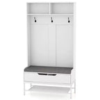 69 Appendialberi Alto con Cuscino per Seduta, Scomparti Aperti, Ganci, Vano Contenitore con Coperchio Sollevabile Bianco/Nero/Marrone Rustico