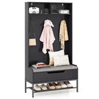 Costway 69 Tall Hall Tree with Seat Cushion Open Compartments Hooks Lift-top Storage White/Black/Rustic Brown
