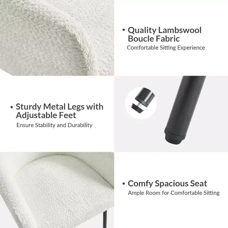 Sedia da pranzo Curt Boucle con schienale rialzato e gambe in metallo