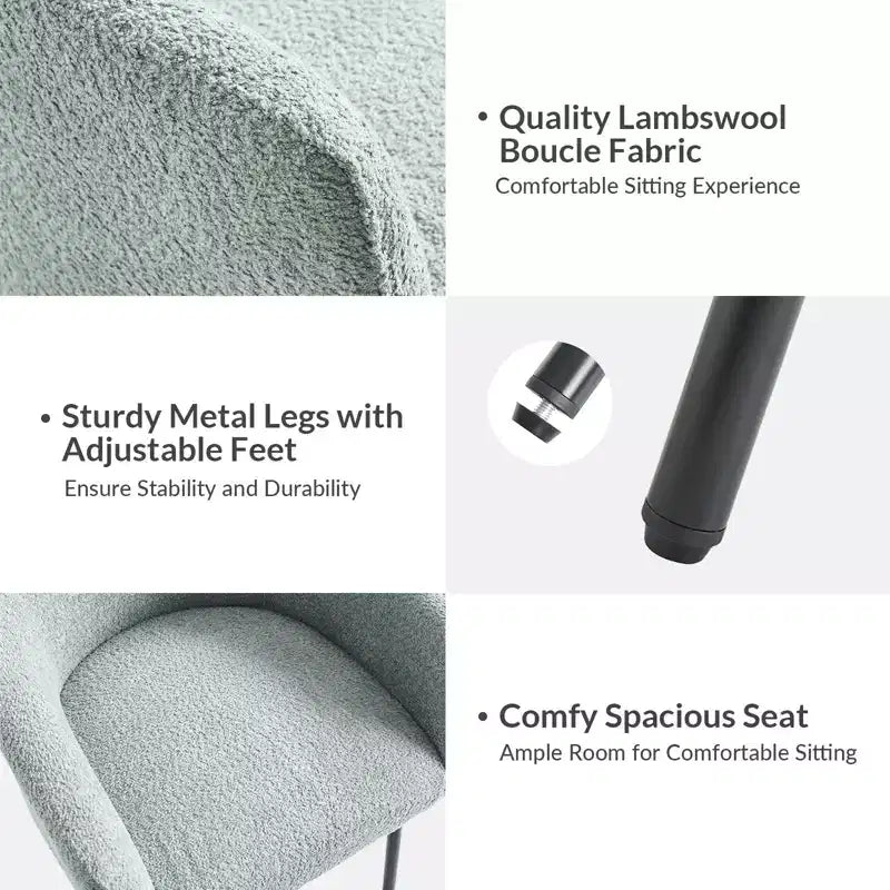 Sedia da pranzo Curt Boucle con schienale rialzato e gambe in metallo