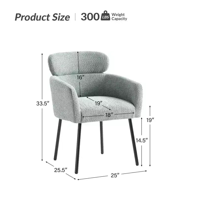 Sedia da pranzo Curt Boucle con schienale rialzato e gambe in metallo