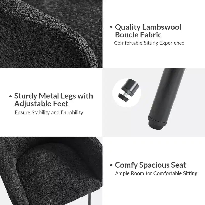 Sedia da pranzo Curt Boucle con schienale rialzato e gambe in metallo